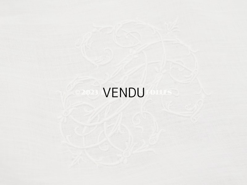 画像6: アンティーク 大きなクッションカバー モノグラム刺繍入り 96×93cm　ヴァランシエンヌレースのフリル　