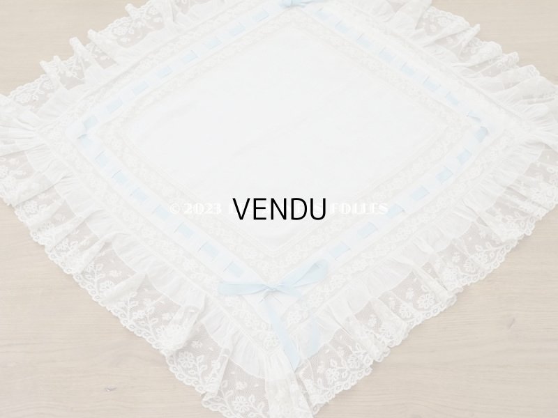 画像14: アンティーク 大きなクッションカバー モノグラム刺繍入り 96×93cm　ヴァランシエンヌレースのフリル　