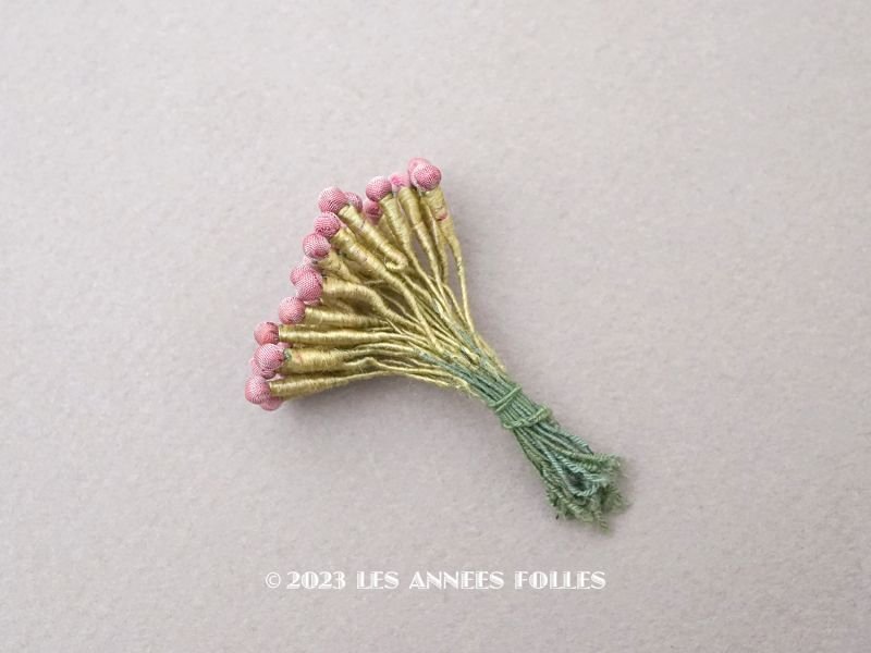 画像1: 19世紀末 アンティーク シルク製 ロココモチーフ用 極小 蕾のパーツ 約32ピースのセット 未使用 ピンク