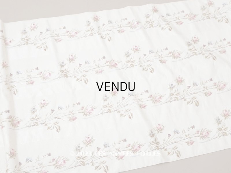 画像1: 未使用 1900年頃 アンティーク 薔薇模様 シルク製ファブリック フロッキー加工 54cm幅