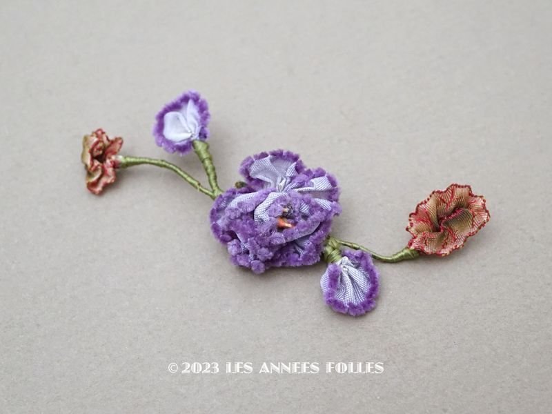 画像1: アンティーク シルク製 ロココモチーフ 紫