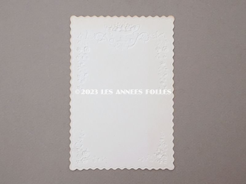 画像5: 未使用 アンティーク メニューカード モノグラム&薔薇のガーランド エンボス加工 