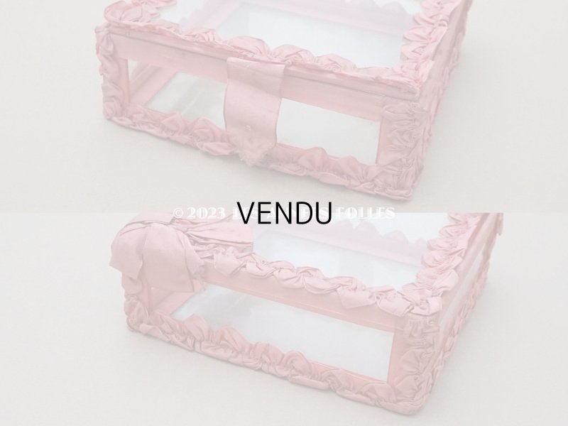 画像5: アンティーク リボンワークのガラスケース オールドローズ色 ジュエリーケース