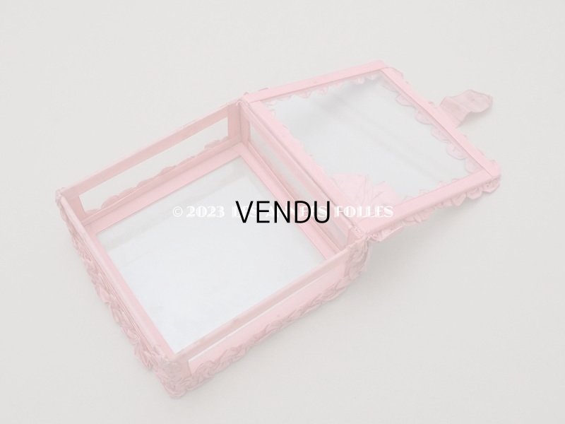 画像7: アンティーク リボンワークのガラスケース オールドローズ色 ジュエリーケース