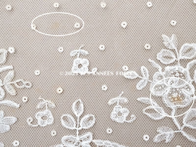 画像14: 19世紀末 アンティーク 幅広24cm アプリカシオン・アングルテール 薔薇のモチーフ オフホワイト ボビンレース