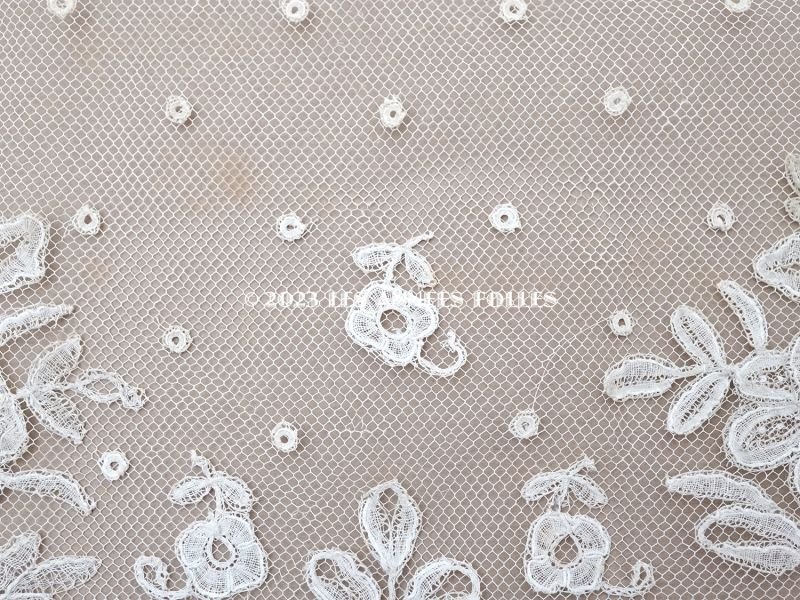 画像13: 19世紀末 アンティーク 幅広24cm アプリカシオン・アングルテール 薔薇のモチーフ オフホワイト ボビンレース