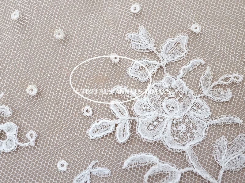 画像11: 19世紀末 アンティーク 幅広24cm アプリカシオン・アングルテール 薔薇のモチーフ オフホワイト ボビンレース