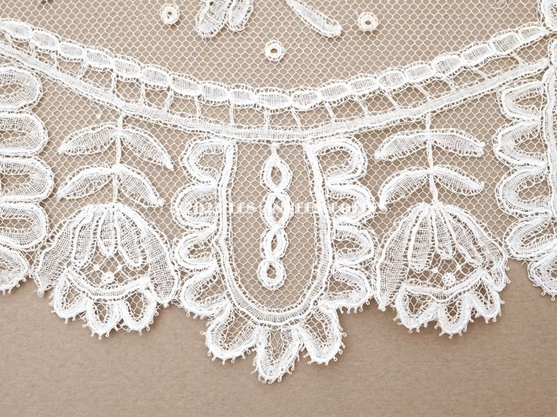 画像8: 19世紀末 アンティーク 幅広24cm アプリカシオン・アングルテール 薔薇のモチーフ オフホワイト ボビンレース