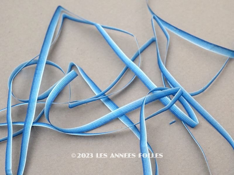 画像1: アンティーク  リボン刺繍 & ロココトリム用 シルク製リボン 3.5m 極細4mm幅 ブルー
