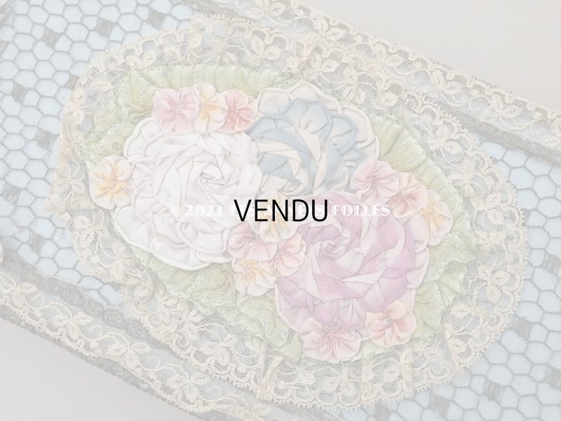 画像4: アンティーク シルク製 ロココモチーフ&レースのカルトナージュボックス グレイッシュブルー