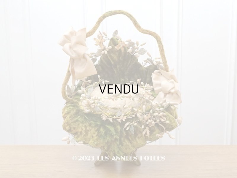 画像1: 19世紀末 アンティーク グローブ・ド・マリエのクッション付きパニエ スモーキーピンクのリボン