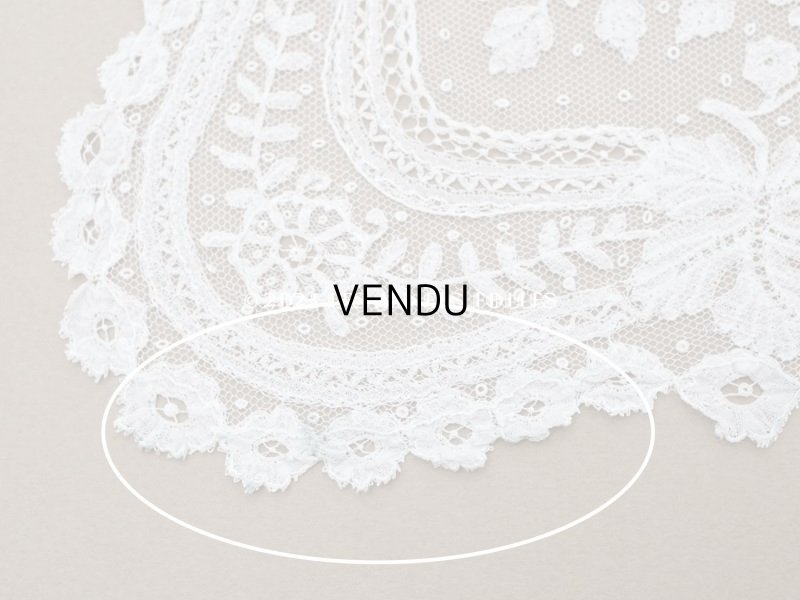 画像7: アンティーク  王冠紋章＆イニシャルの刺繍入り 結婚式のハンカチ アプリカシオン・アングルテール (ボビンレース)　