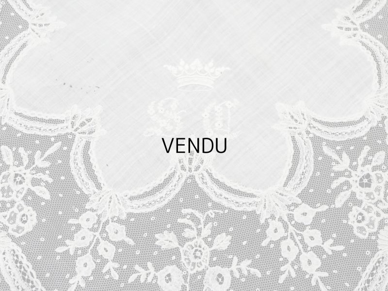 画像4: アンティーク  王冠紋章＆イニシャルの刺繍入り 結婚式のハンカチ アプリカシオン・アングルテール (ボビンレース)　