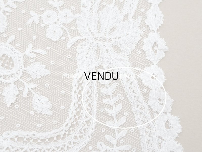 画像9: アンティーク  王冠紋章＆イニシャルの刺繍入り 結婚式のハンカチ アプリカシオン・アングルテール (ボビンレース)　