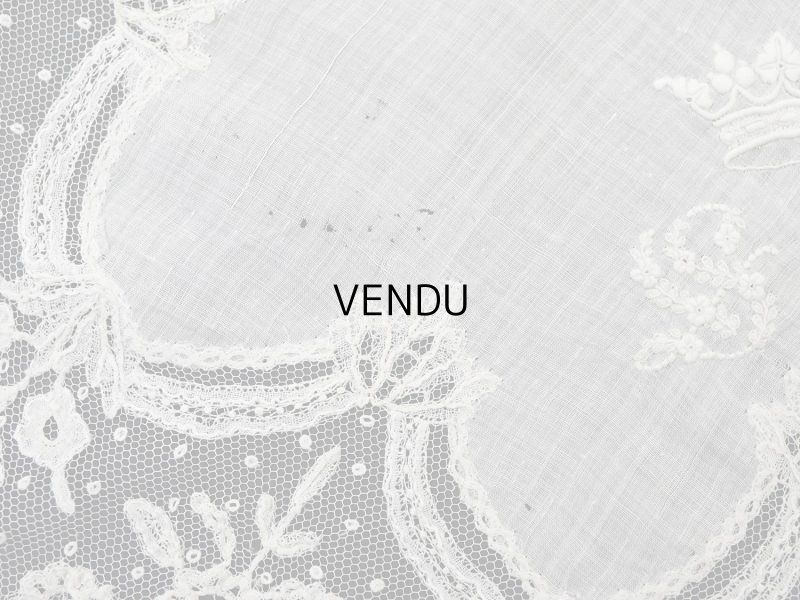 画像6: アンティーク  王冠紋章＆イニシャルの刺繍入り 結婚式のハンカチ アプリカシオン・アングルテール (ボビンレース)　