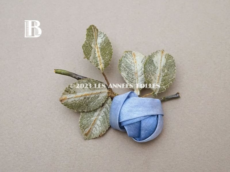 画像4: アンティーク シルク製 ブルーの薔薇のロココモチーフ  布花