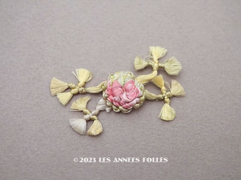 画像1: 19世紀末 アンティーク シルク製 パスマントリー パウダーピンクの薔薇 ロココモチーフ