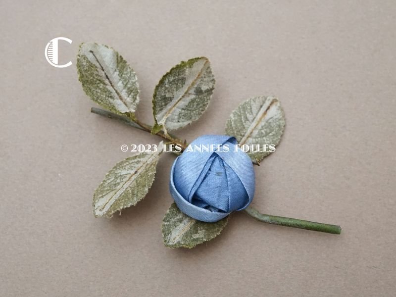 画像6: アンティーク シルク製 ブルーの薔薇のロココモチーフ  布花