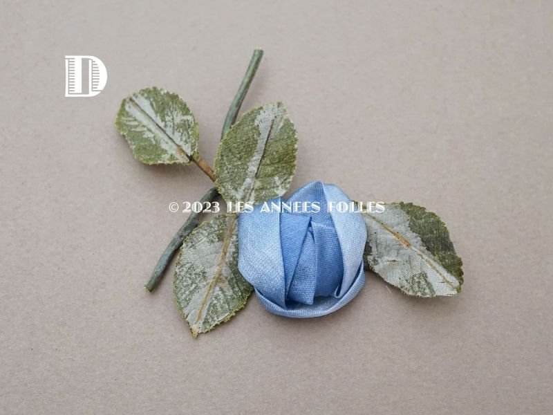 画像8: アンティーク シルク製 ブルーの薔薇のロココモチーフ  布花