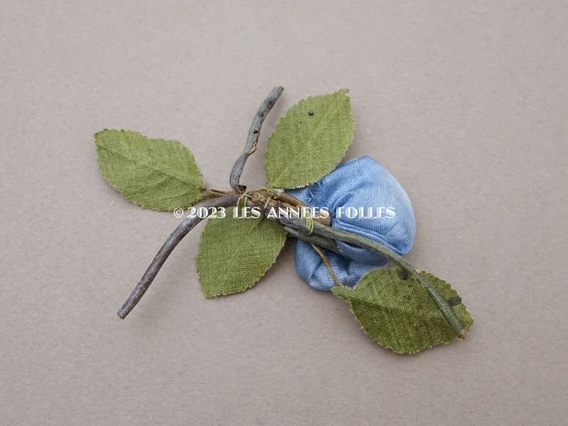 画像9: アンティーク シルク製 ブルーの薔薇のロココモチーフ  布花