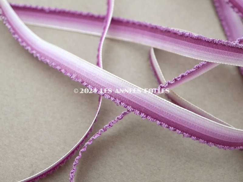 画像3: 19世紀末 アンティーク 極細 シルク製 フリル付トリム 6mm幅  紫 リボン刺繍 & ロココトリム用 リボン