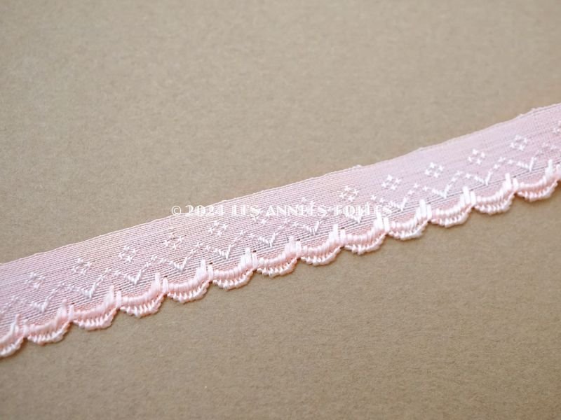 画像2: アンティーク スカラップトリム 刺繍入り　ピンク 1.2cm幅 