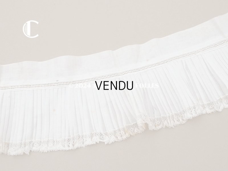 画像12: アンティーク  幅広 レース付き　プリーツリボン コットンオーガンジー オフホワイト 10.5cm幅