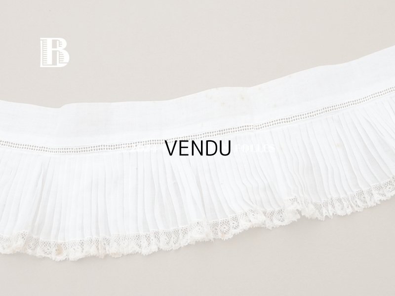 画像8: アンティーク  幅広 レース付き　プリーツリボン コットンオーガンジー オフホワイト 10.5cm幅