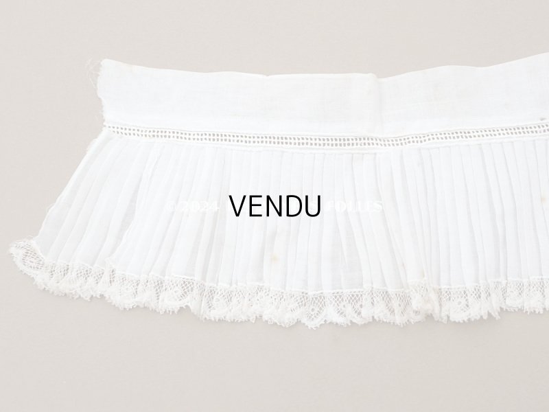 画像13: アンティーク  幅広 レース付き　プリーツリボン コットンオーガンジー オフホワイト 10.5cm幅