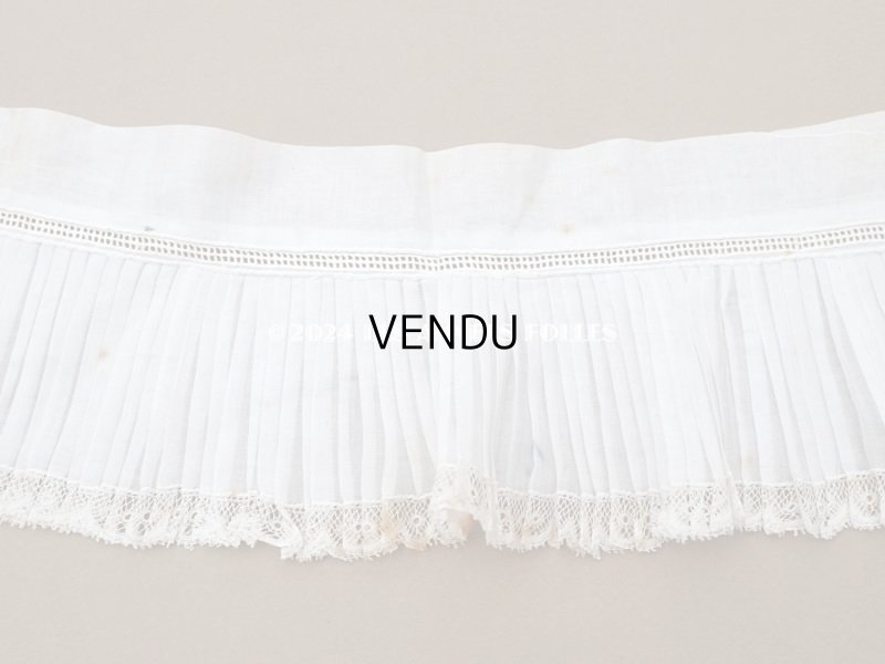 画像14: アンティーク  幅広 レース付き　プリーツリボン コットンオーガンジー オフホワイト 10.5cm幅
