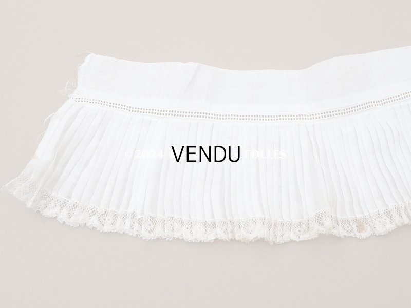 画像9: アンティーク  幅広 レース付き　プリーツリボン コットンオーガンジー オフホワイト 10.5cm幅