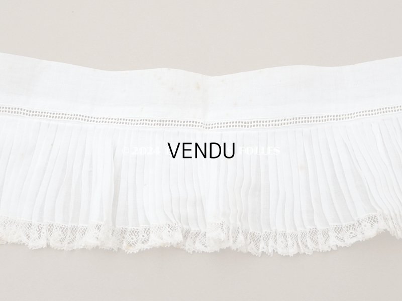 画像10: アンティーク  幅広 レース付き　プリーツリボン コットンオーガンジー オフホワイト 10.5cm幅