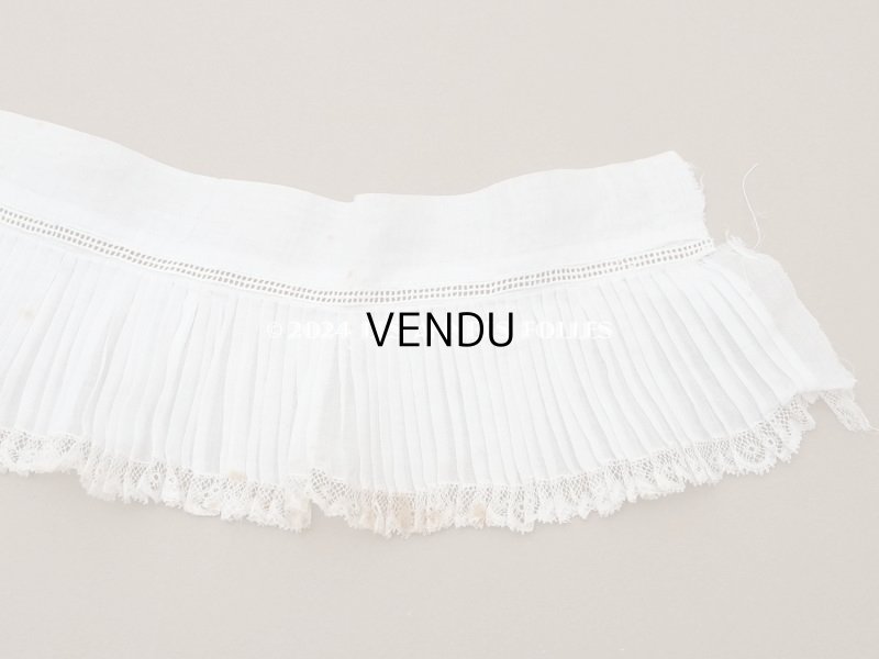 画像11: アンティーク  幅広 レース付き　プリーツリボン コットンオーガンジー オフホワイト 10.5cm幅