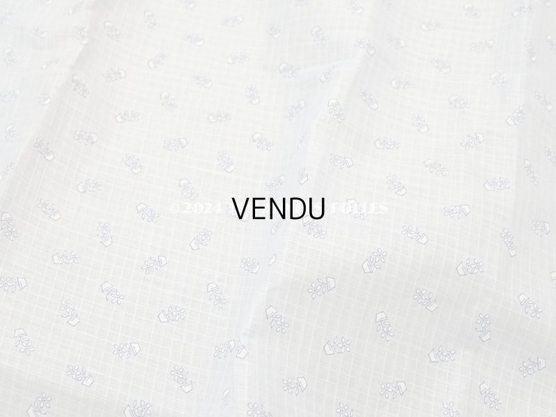 画像3: アンティーク 小さなフラワーポット柄 薄手のコットンファブリック サックスブルー 100×78cm