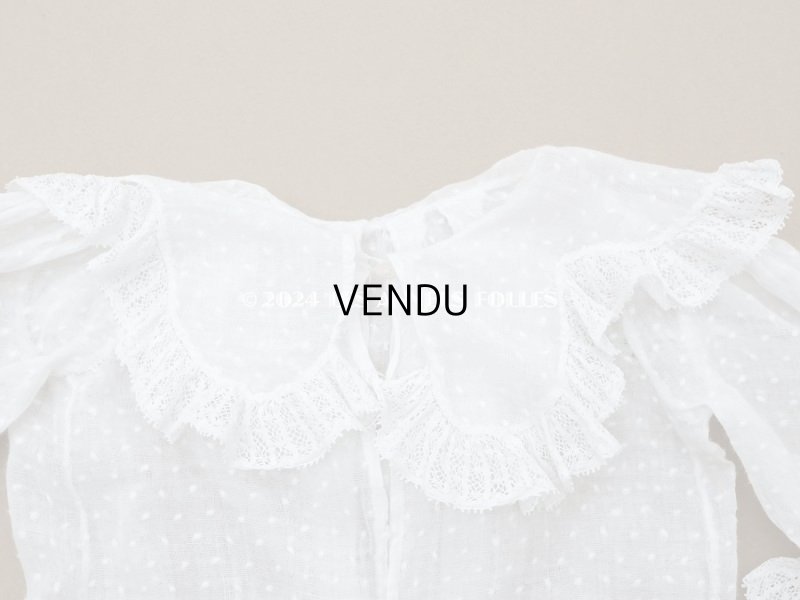 画像8: 1900年頃 アンティーク ドール用ドレス　ドット刺繍のコットンファブリック