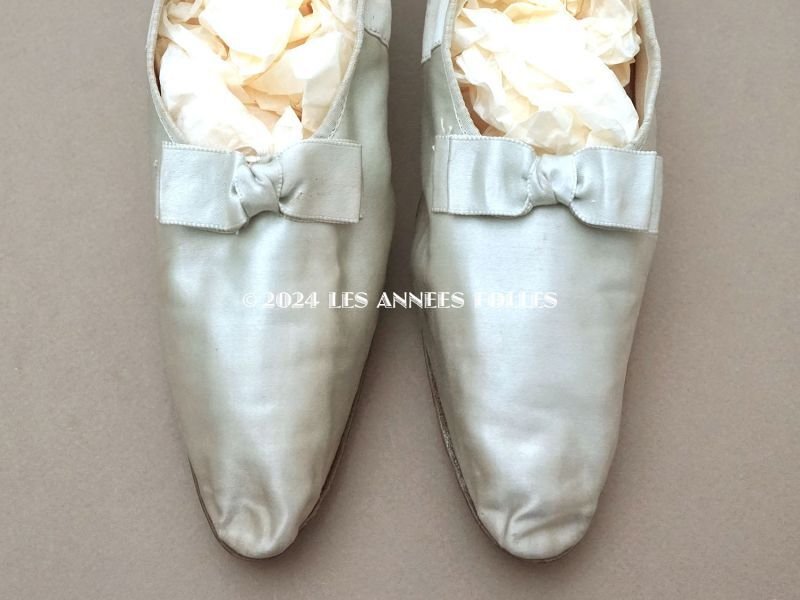 画像3: 1900年頃 アンティーク ウェディング シューズ パウダーブルーのシルクサテン 