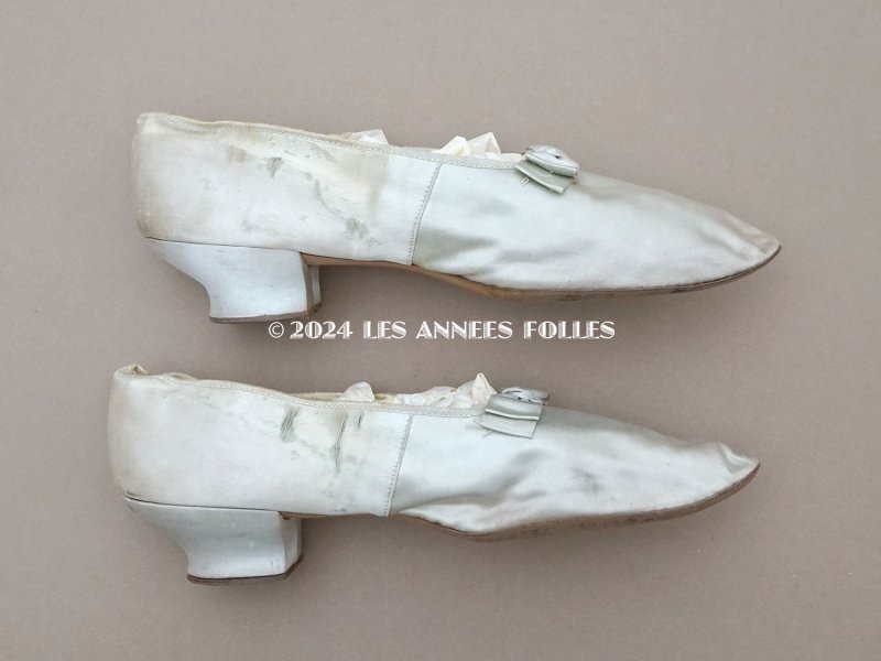 画像7: 1900年頃 アンティーク ウェディング シューズ パウダーブルーのシルクサテン 