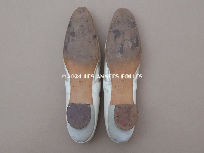 画像8: 1900年頃 アンティーク ウェディング シューズ パウダーブルーのシルクサテン 