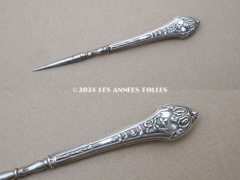 画像16: 1900年頃 アンティーク シルバー製 リボン&薔薇模様 ソーイングセット 裁縫道具