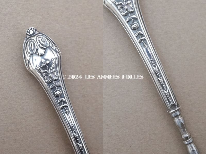 画像17: 1900年頃 アンティーク シルバー製 リボン&薔薇模様 ソーイングセット 裁縫道具