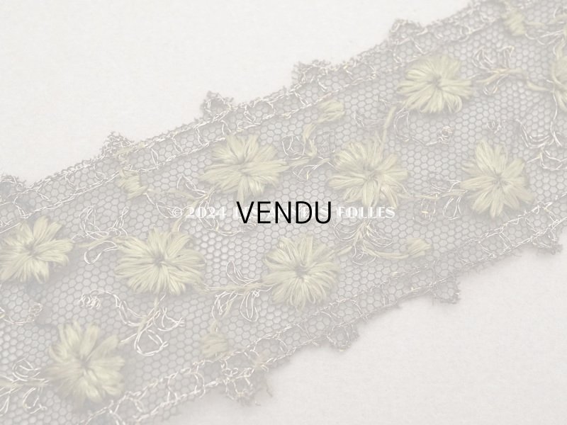 画像3: 1920年頃 アンティーク カーキの花刺繍入り 