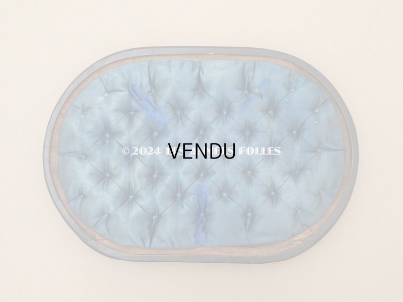 画像3: 19世紀 アンティーク ブルーのシルククッション付き 黒い木製の台座