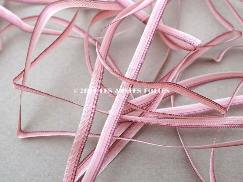 画像2: アンティーク  リボン刺繍 & ロココトリム用 シルク製 リボン 3mm幅 ピンク&ボルドー