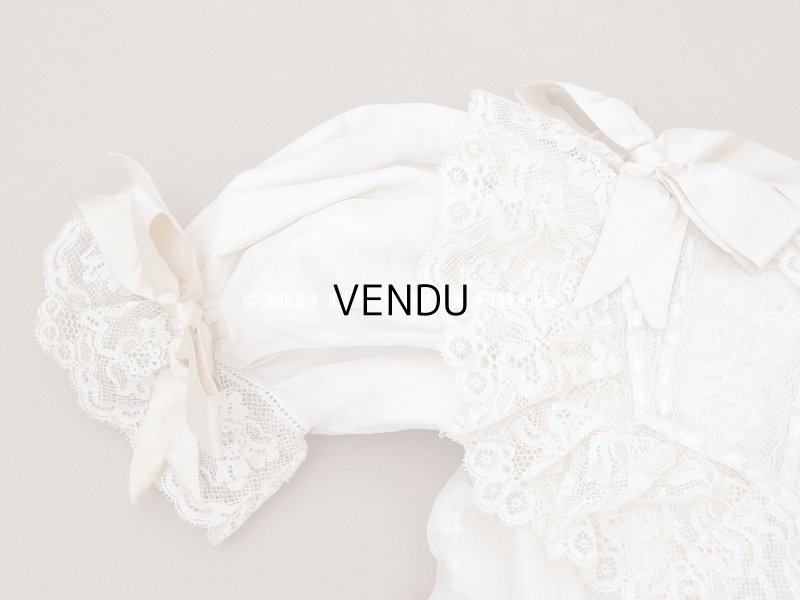 画像3: 19世紀 アンティーク 洗礼式のベビードレス パフスリーブ パウダーピンクのシルクリボン