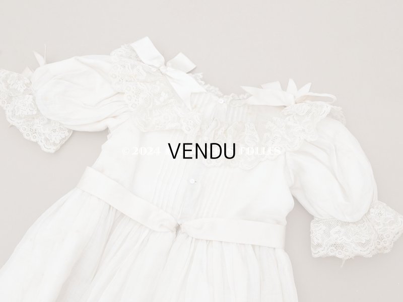 画像15: 19世紀 アンティーク 洗礼式のベビードレス パフスリーブ パウダーピンクのシルクリボン