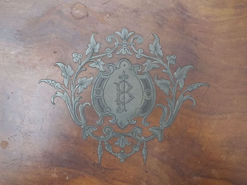 画像4: 19世紀 アンティーク ジュエリーボックス ラヴェンダー色のシルククッション イニシャル入り