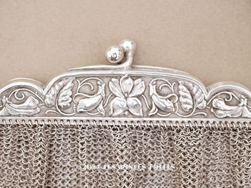 画像3: 1900年頃 アンティーク 菫のモチーフ シルバー製 メタルメッシュのバッグ 