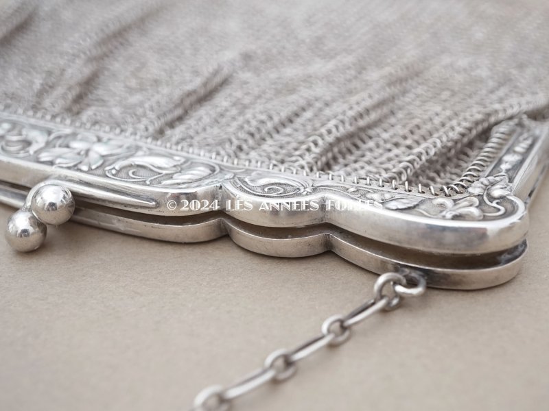 画像12: 1900年頃 アンティーク 菫のモチーフ シルバー製 メタルメッシュのバッグ 