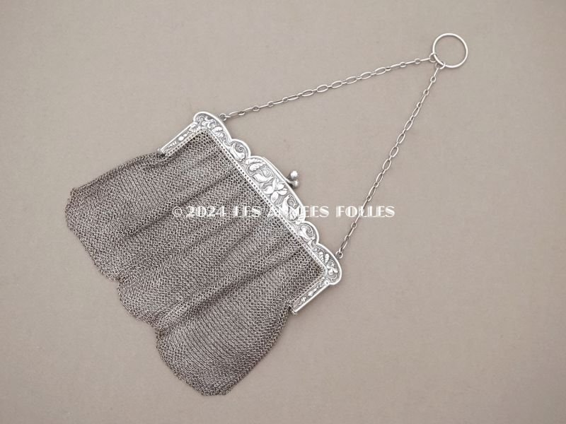 画像9: 1900年頃 アンティーク 菫のモチーフ シルバー製 メタルメッシュのバッグ 