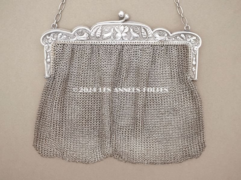 画像5: 1900年頃 アンティーク 菫のモチーフ シルバー製 メタルメッシュのバッグ 